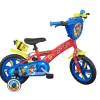 Vélo 12'' Garçon Licence Pat Patrouille pour enfant de 85/100 cm avec stabilisateurs à molettes - Plaque décorative avant - Porte bidon - 2 freins et roues batons