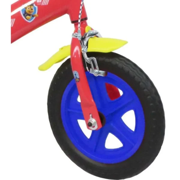 Vélo 10'' Garçon Licence Pat Patrouille pour enfant de 75/90 cm avec stabilisateurs à molettes - 1 frein - Plaque décorative avant et roue batons