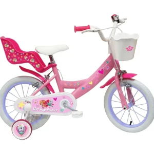 Vélo 14'' Fille Licence Pat Patrouille à l'effigie de Stella pour enfant de 95/110 cm avec stabilisateurs à molettes - Panier avant - Porte poupée arrière - 2 freins