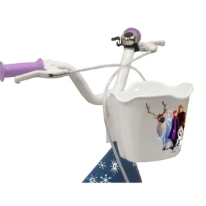 Vélo 14'' Fille Licence Reine des neiges + Casque pour enfant de 95/110 cm avec stabilisateurs à molettes - Panier avant - Porte poupée arrière - 2 freins et pneus gonflables