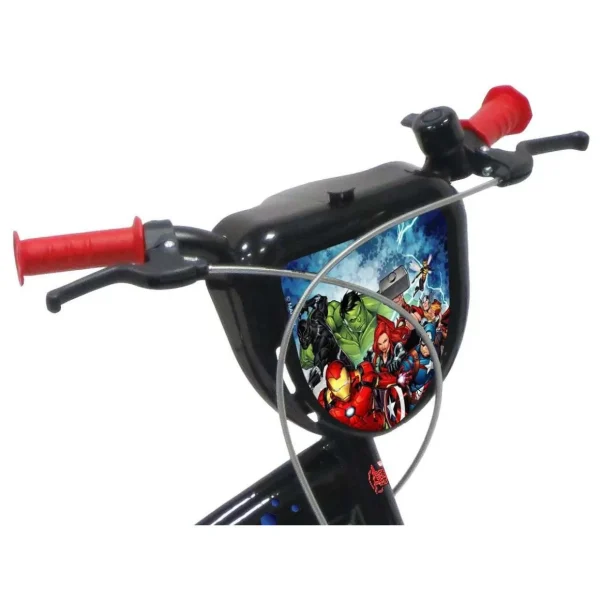 Vélo 16'' Garçon Licence Avengers pour enfant de 105/120 cm avec stabilisateurs à molettes - Plaque décorative avant - Porte bidon - 2 freins