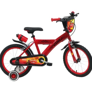 Vélo 16'' Garçon Licence Cars pour enfant de 105/120 cm avec stabilisateurs à molettes - Plaque décorative avant - Porte bidon - 2 freins