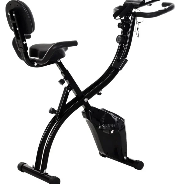 Vélo d'appartement pliant 8 niveaux de résistance magnétique dossier selle réglable poignées ergonomiques écran LCD multifonction suspensions support tablette acier noir