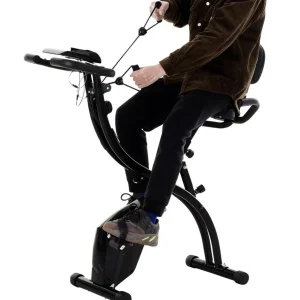 Vélo d'appartement pliant 8 niveaux de résistance magnétique dossier selle réglable poignées ergonomiques écran LCD multifonction suspensions support tablette acier noir