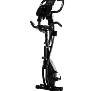 Vélo d'appartement pliant 8 niveaux de résistance magnétique dossier selle réglable poignées ergonomiques écran LCD multifonction suspensions support tablette acier noir