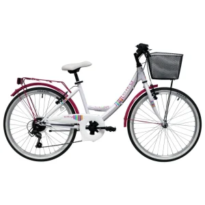 Vélo VTC 24'' Rigide Fille Acier City pour enfant de 130 à 150 cm - Fourche rigide - 6 vitesses - Dérailleur Shimano - Freins V-Brake - Equipé City