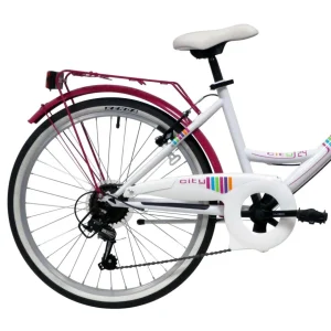 Vélo VTC 24'' Rigide Fille Acier City pour enfant de 130 à 150 cm - Fourche rigide - 6 vitesses - Dérailleur Shimano - Freins V-Brake - Equipé City