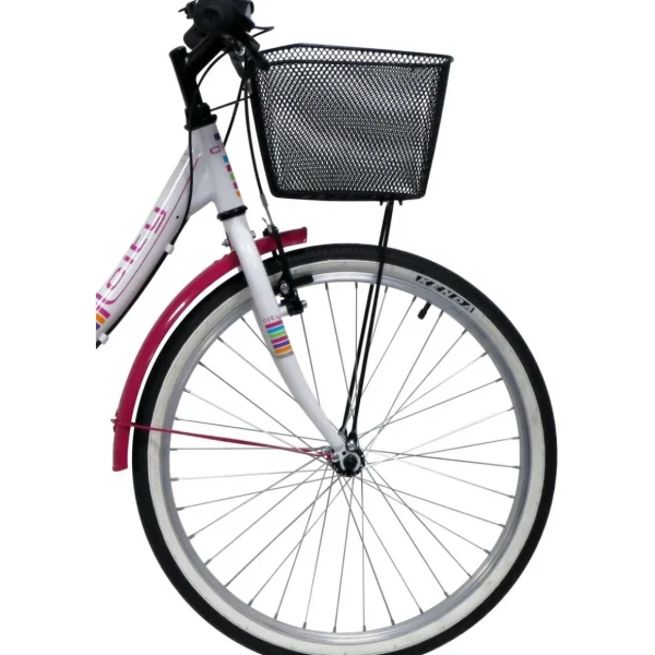 Vélo VTC 24'' Rigide Fille Acier City pour enfant de 130 à 150 cm - Fourche rigide - 6 vitesses - Dérailleur Shimano - Freins V-Brake - Equipé City